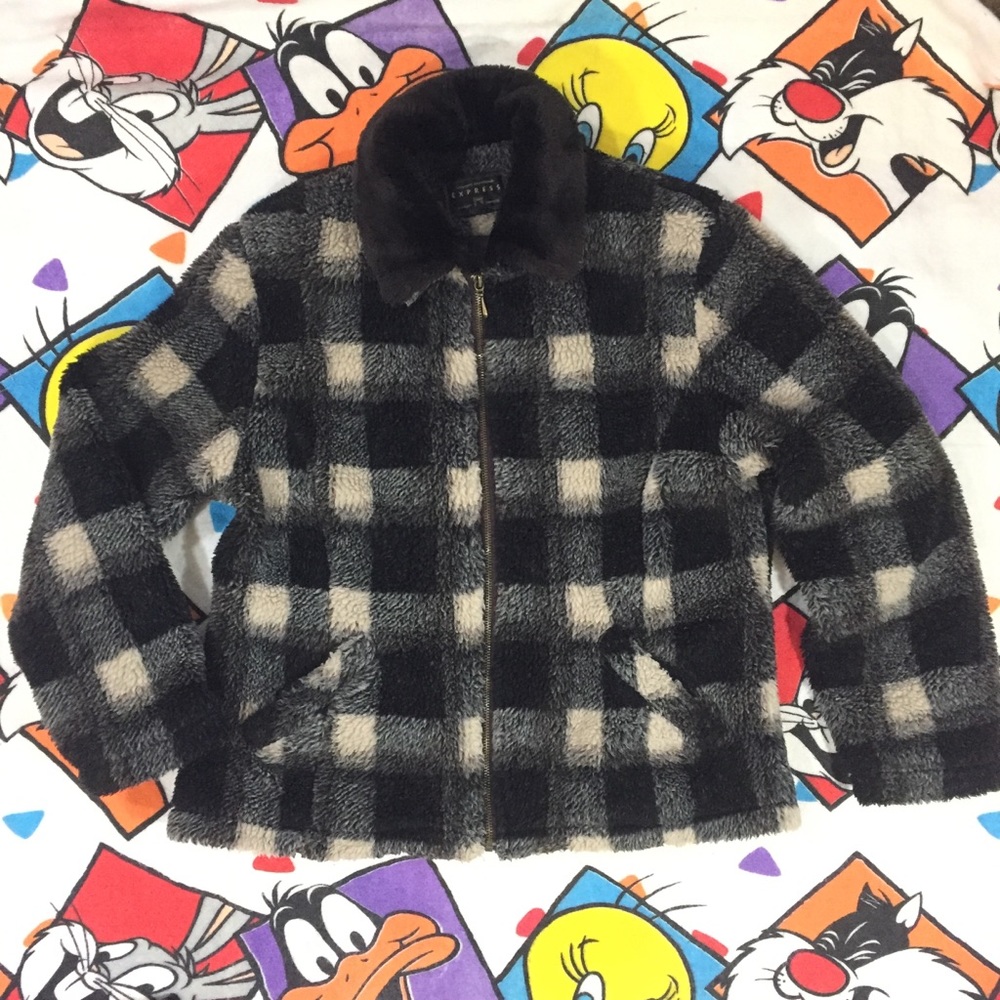 Vintage Express fuzzy plaid jacket
